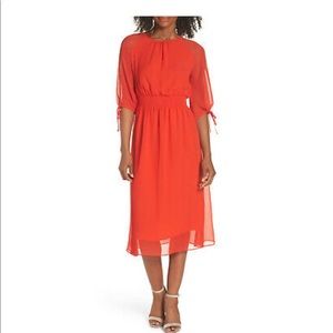 Maggy London Blouson Smocked Waist Midi Dress
